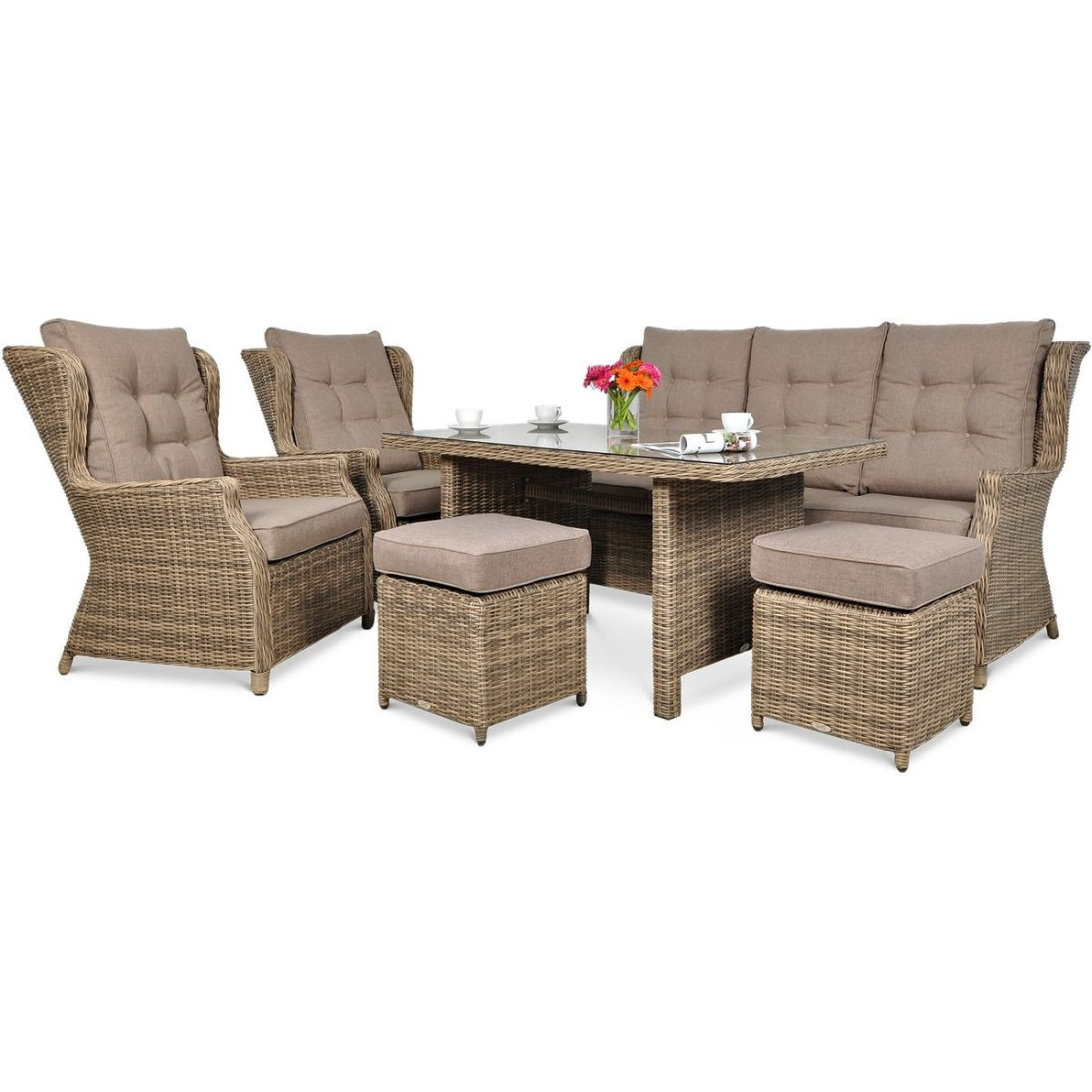 Meble technorattanowe TRIVENTO 3 DINING + PUFY Brown - Focus Garden