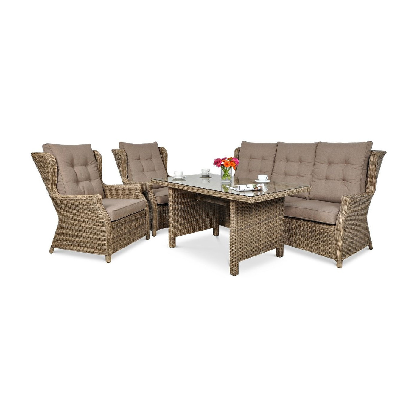 Meble technorattanowe TRIVENTO 3 DINING + PUFY Brown - Focus Garden