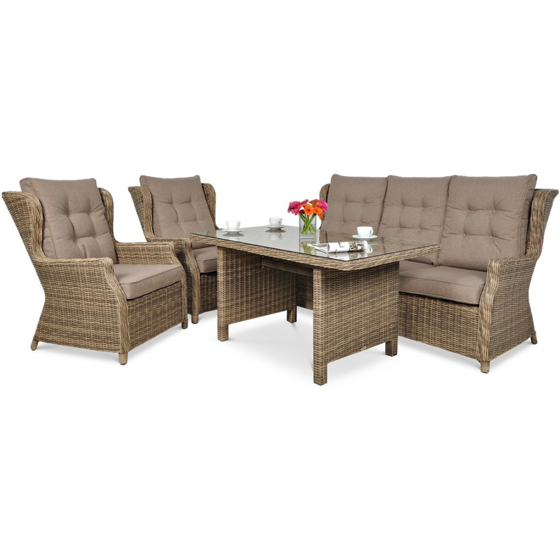 Meble technorattanowe TRIVENTO 3 DINING + PUFY Brown - Focus Garden