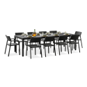 zestaw mebli jadalnianych na taras z dziesięcioma krzesłami i długim stole w kolorze czarnym