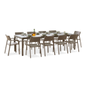 zestaw brązowych mebli jadalnianych na taras z dziesięcioma krzesłami i stołem