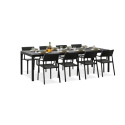 czarny zestaw jadalniany do ogrodu z dziesięcioma krzesłami i czarnym stołem