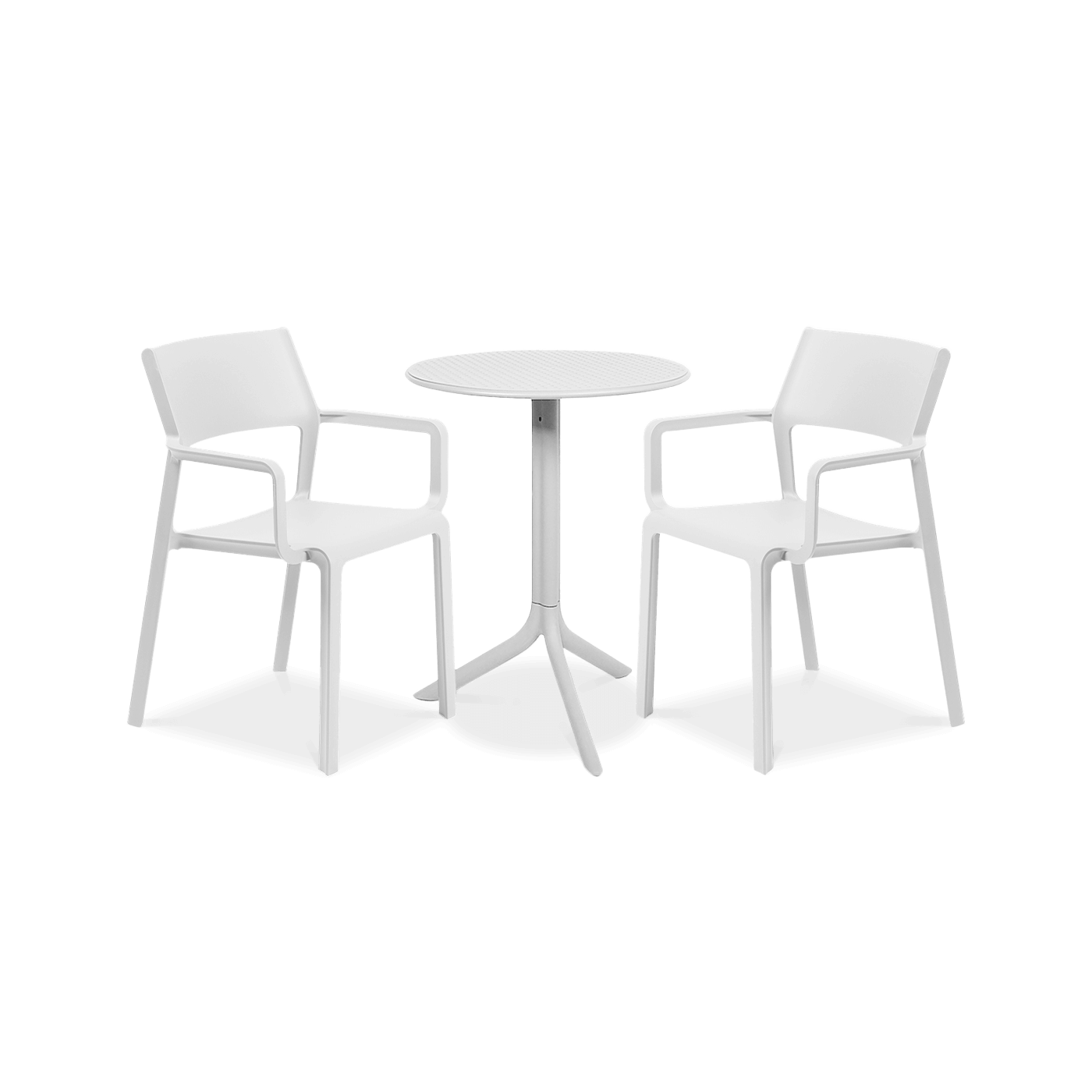 biały zestaw dwóch krzeseł i stolika 