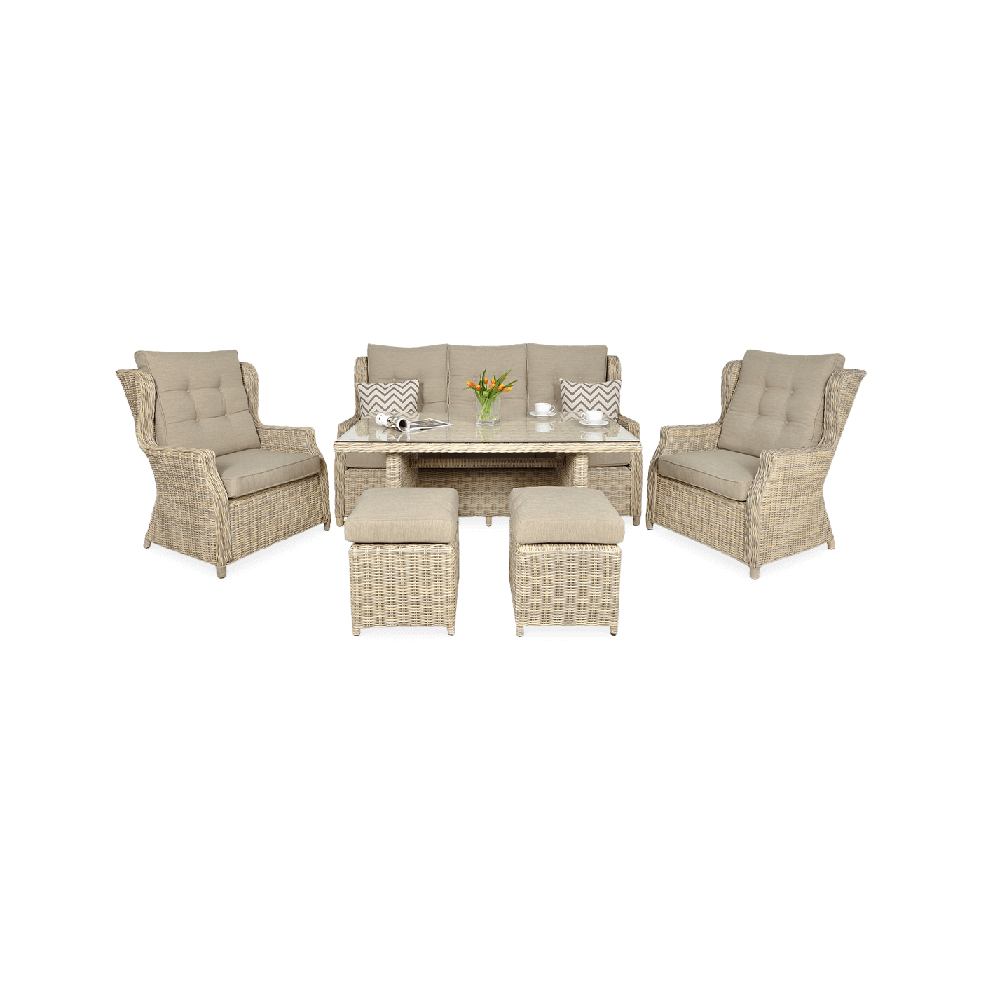 TRIVENTO III DINING SET + BEIGE POUFFES