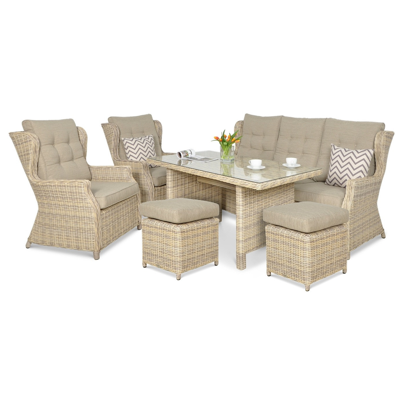 TRIVENTO III DINING SET + BEIGE POUFFES