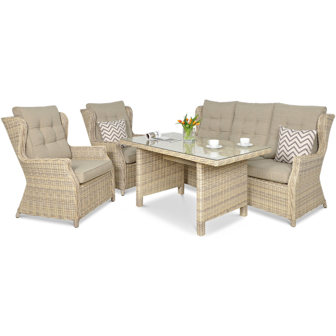 TRIVENTO III DINING SET + BEIGE POUFFES