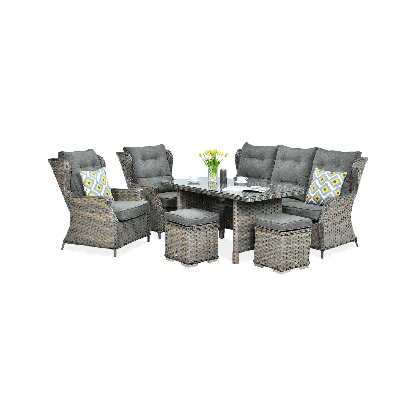 TRIVENTO III DINING SET + MELANGE PUFFS