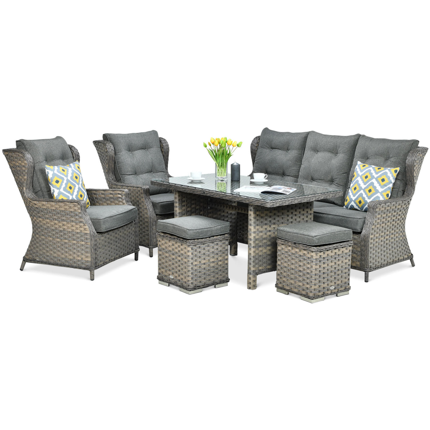 TRIVENTO III DINING SET + MELANGE PUFFS