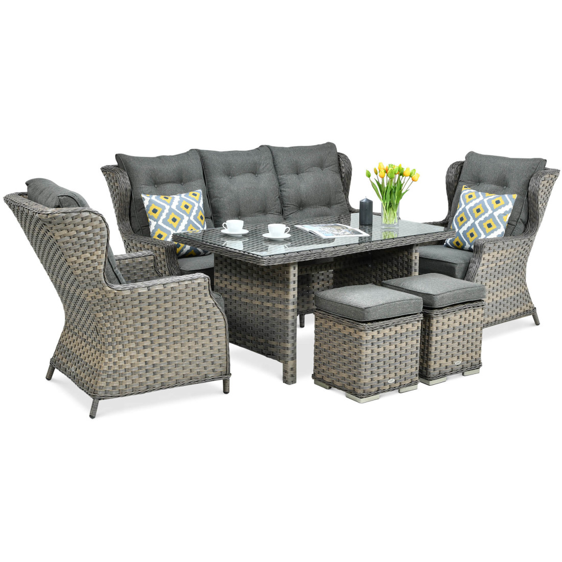 TRIVENTO III DINING SET + MELANGE PUFFS