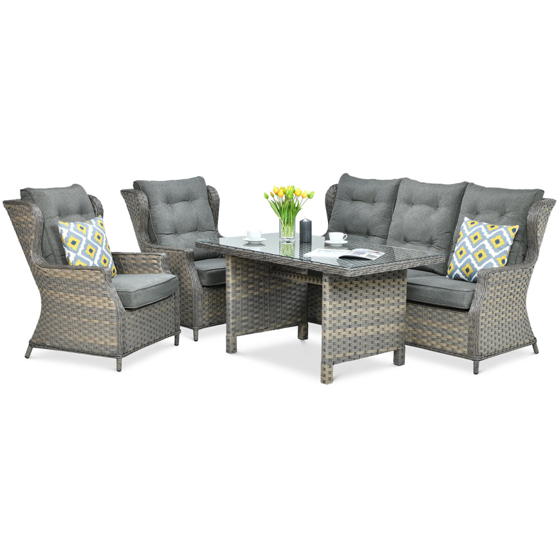 TRIVENTO III DINING SET + MELANGE PUFFS