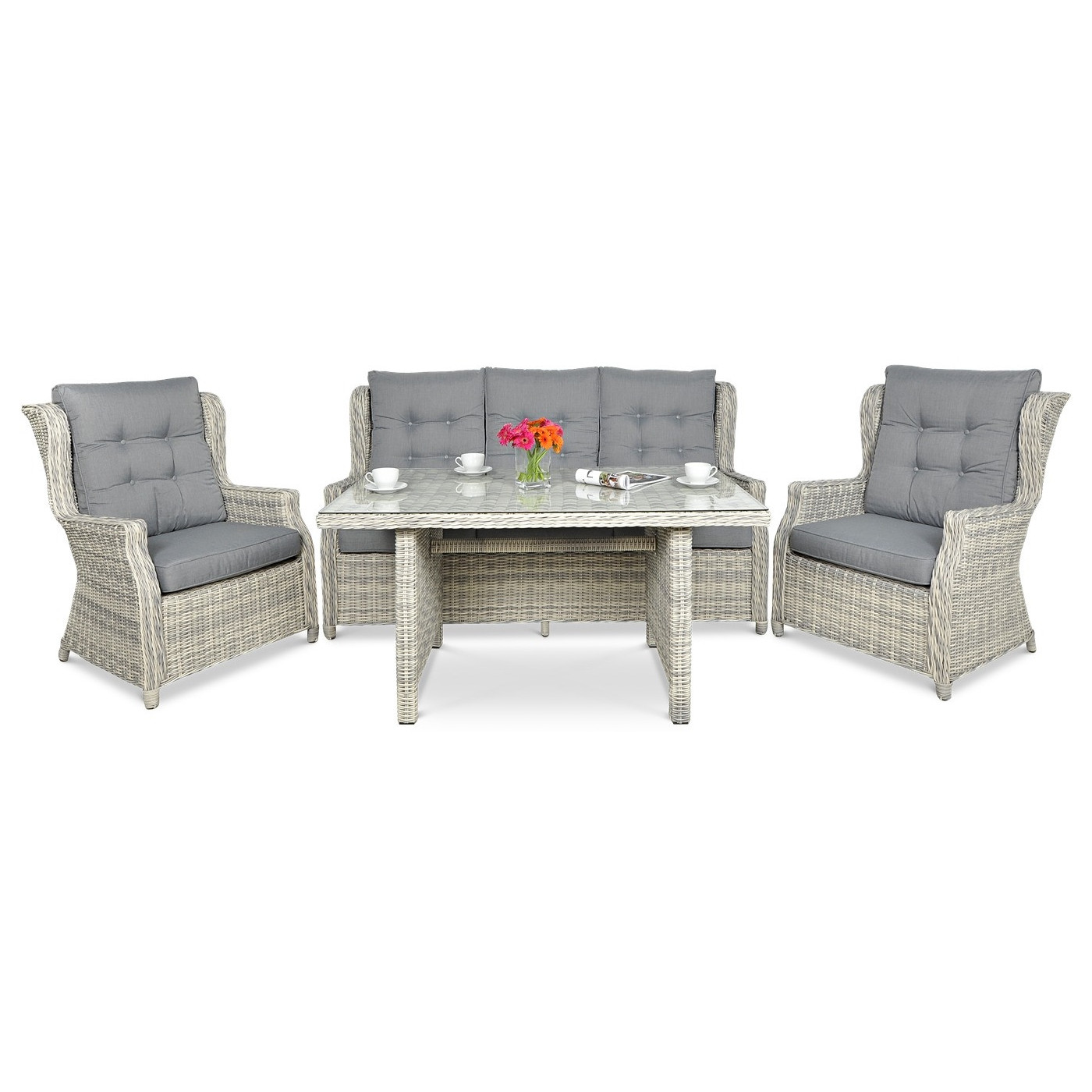 Meble Technorattanowe Trivento Dining 3 White Grey