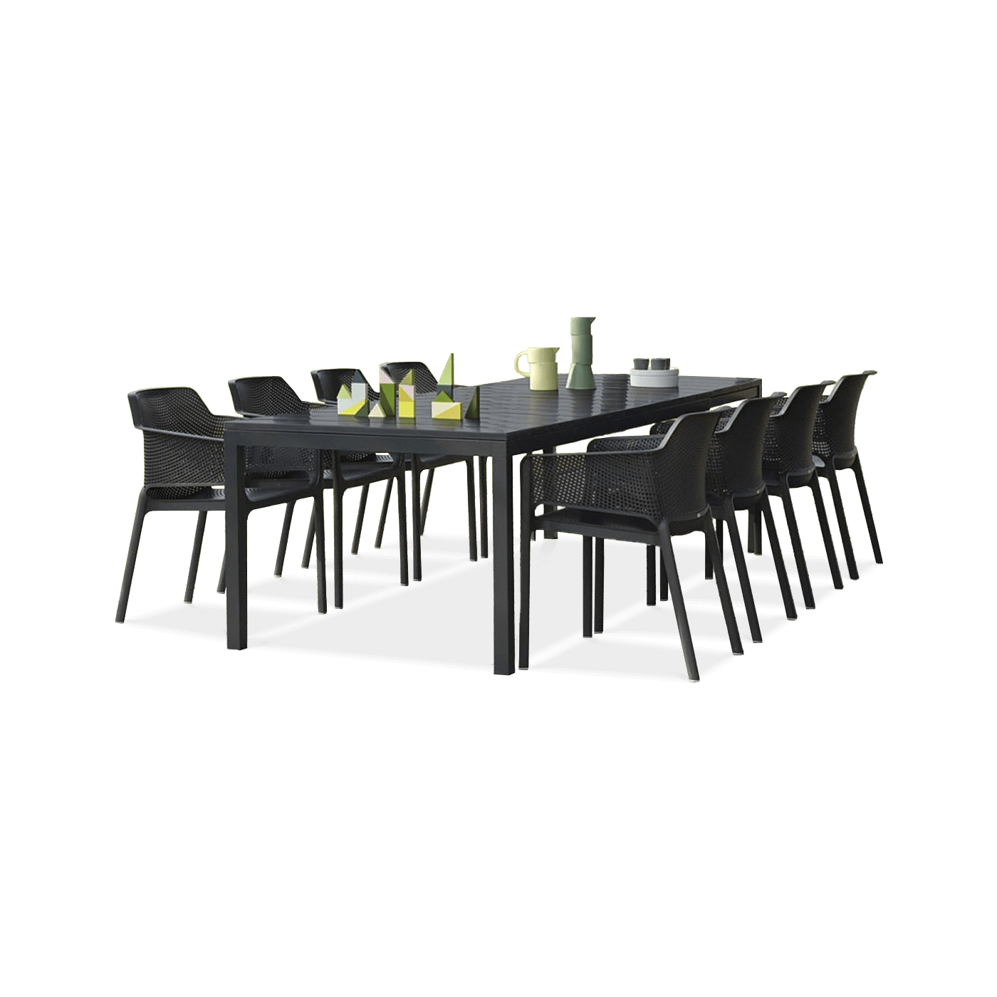 zestaw czarnych mebli jadalnianych do ogrodu