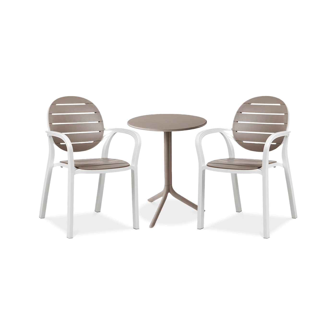 zestaw restauracyjny z dwoma krzesłami i brązowym stolikiem