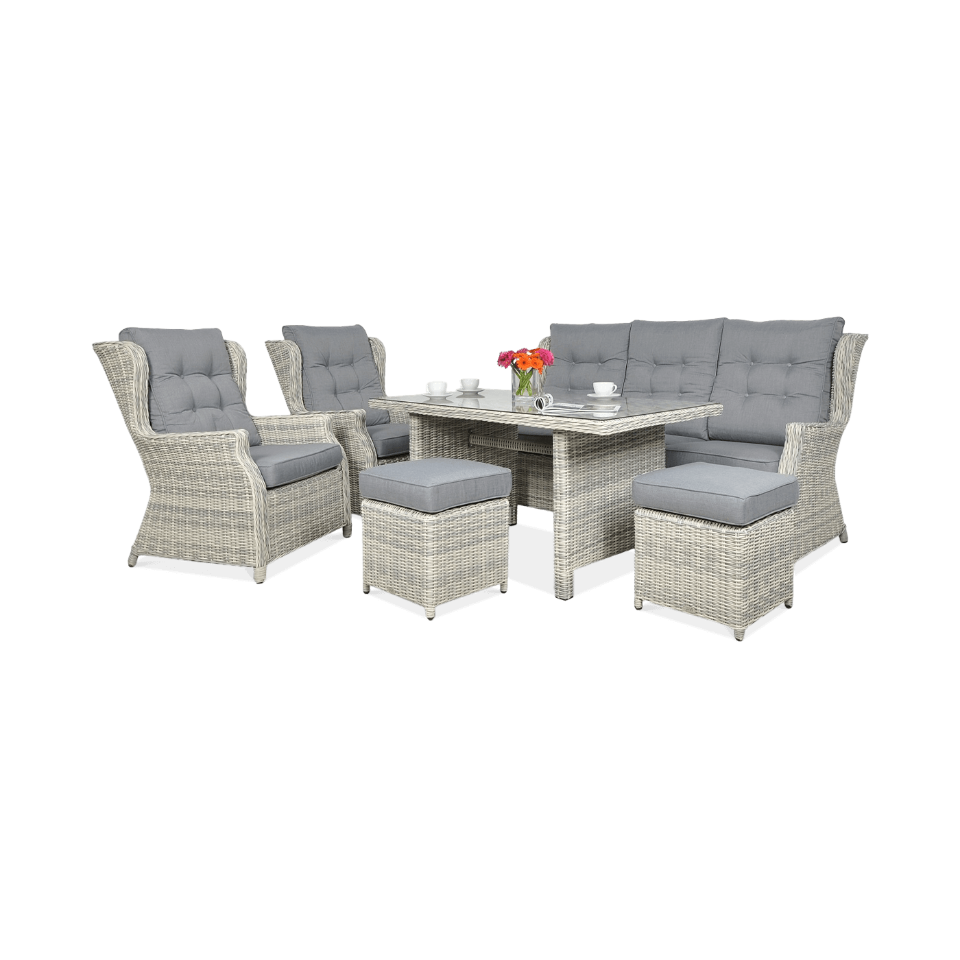 TRIVENTO III DINING ZESTAW+PUFY WHITE GREY
