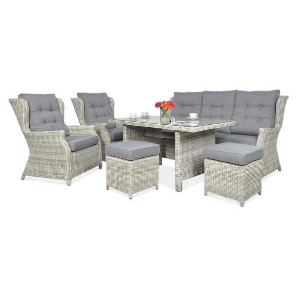TRIVENTO III DINING SET + PUFFS WHITE GREY