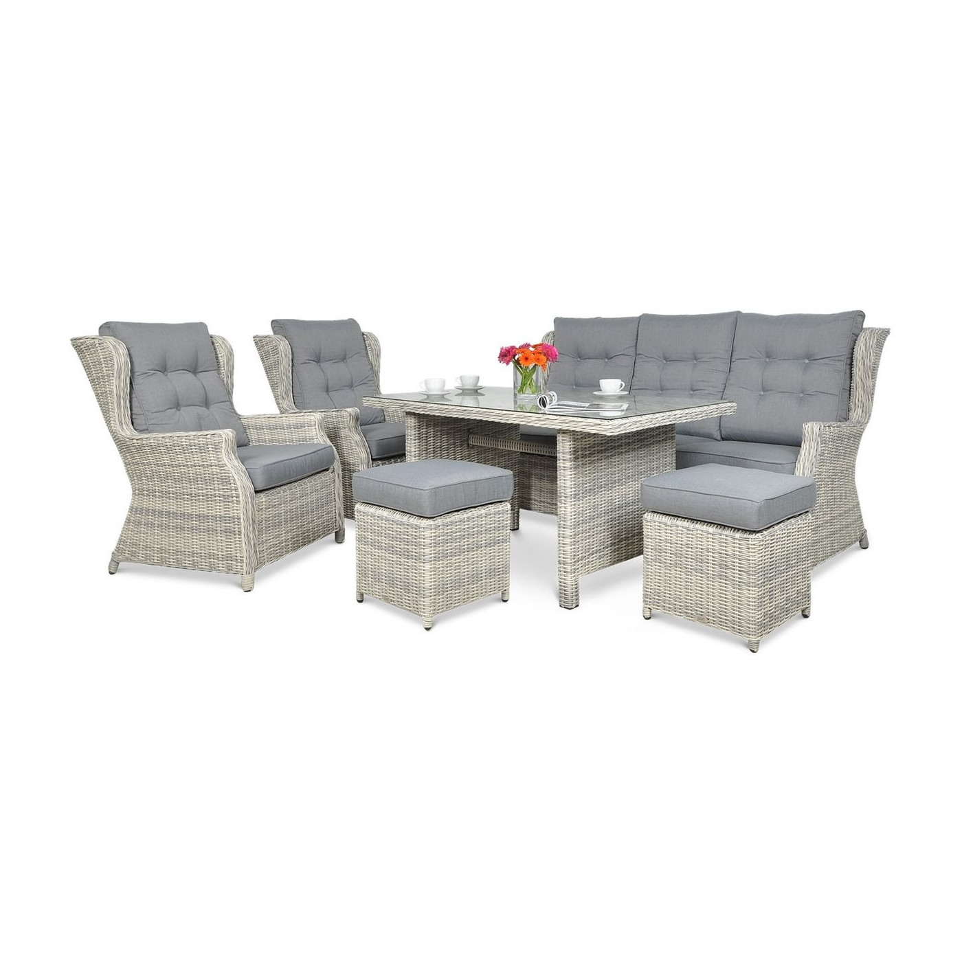 TRIVENTO III DINING ZESTAW+PUFY WHITE GREY
