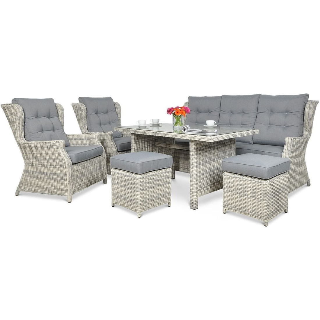TRIVENTO III DINING SET + PUFFS WHITE GREY