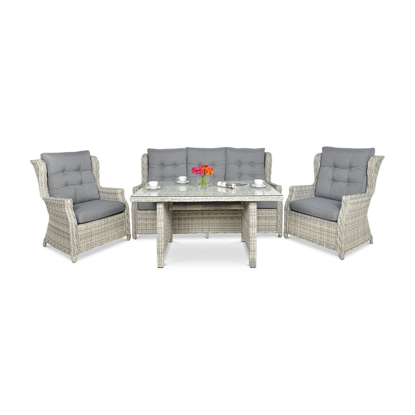 TRIVENTO III DINING SET + PUFFS WHITE GREY