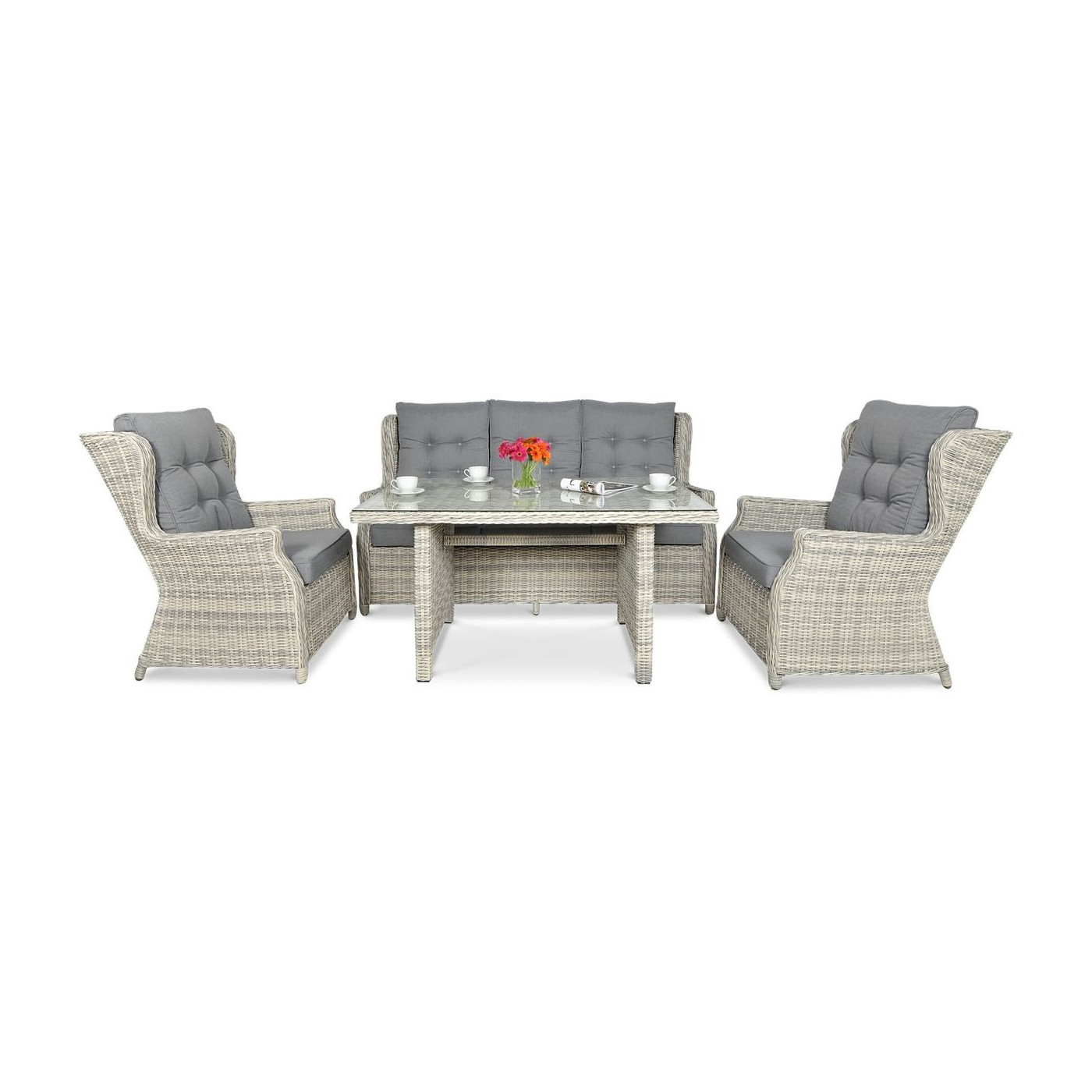 TRIVENTO III DINING ZESTAW+PUFY WHITE GREY