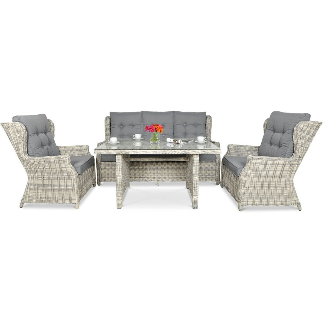 TRIVENTO III DINING ZESTAW+PUFY WHITE GREY