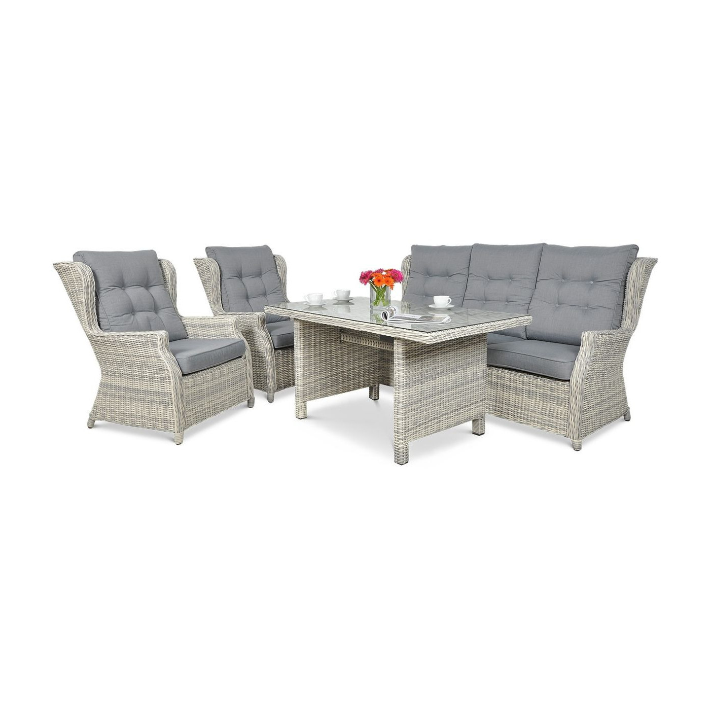 TRIVENTO III DINING ZESTAW+PUFY WHITE GREY