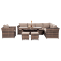 Ustawienie mebli z zestawu ogrodowego z technorattanu MONIZ DINING PLUS Brown