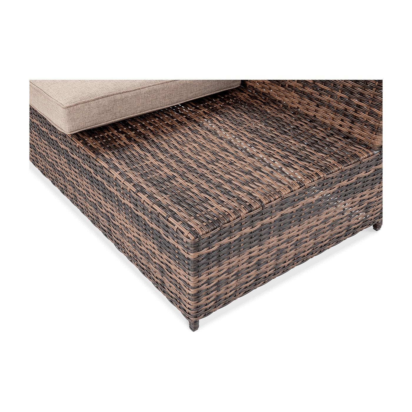 Widok na materiał wykonania narożnika z technorattanu MONIZ DINING PLUS Brown