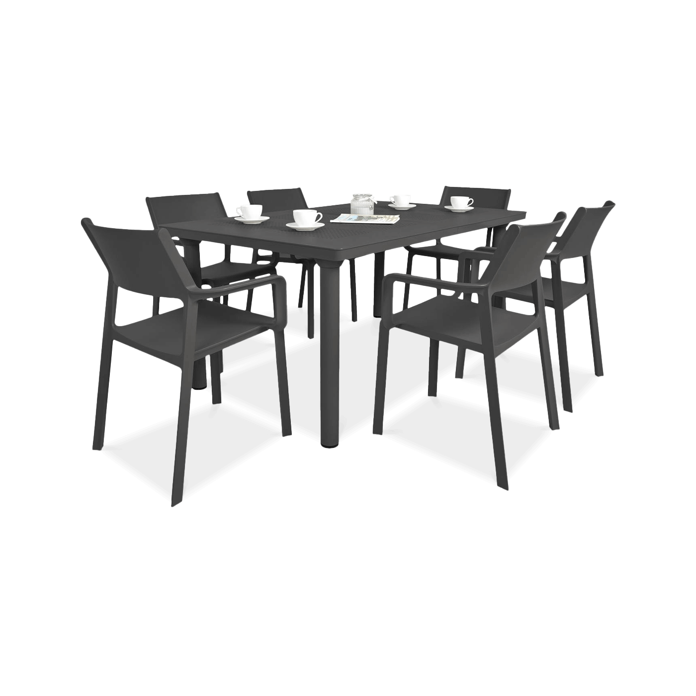 zestaw ogrodowy czarny z sześcioma krzesłami i stołem 