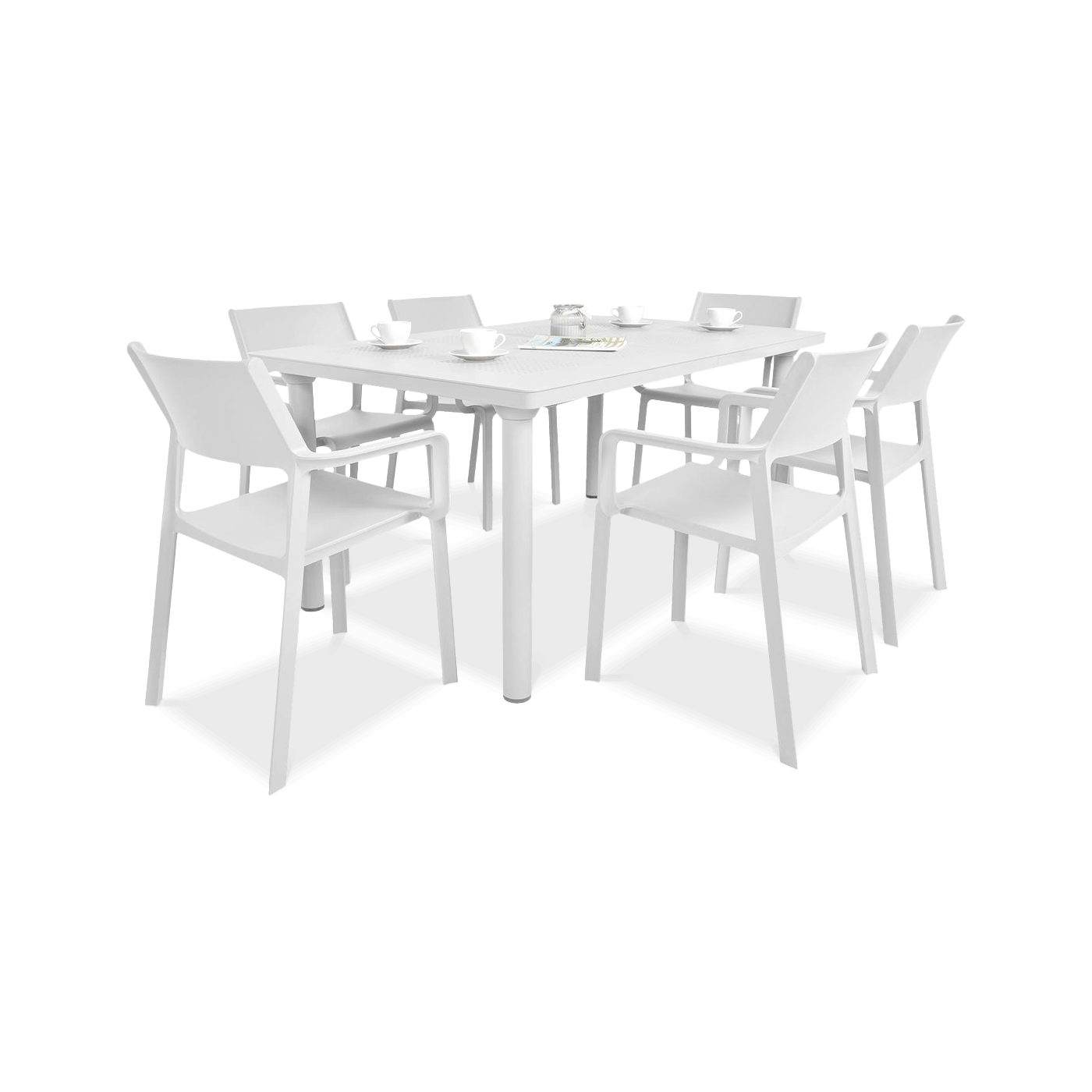 zestaw białych mebli jadalnianych do restauracji