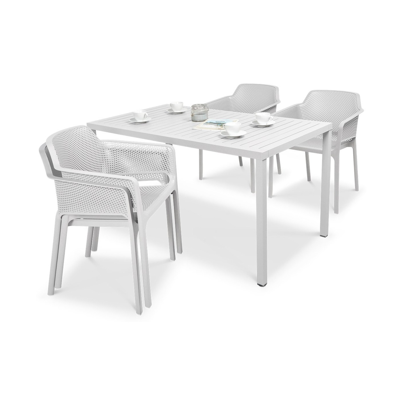 Komplet mebli ogrodowych Nardi Net/Cube 140/4+1 Bianco