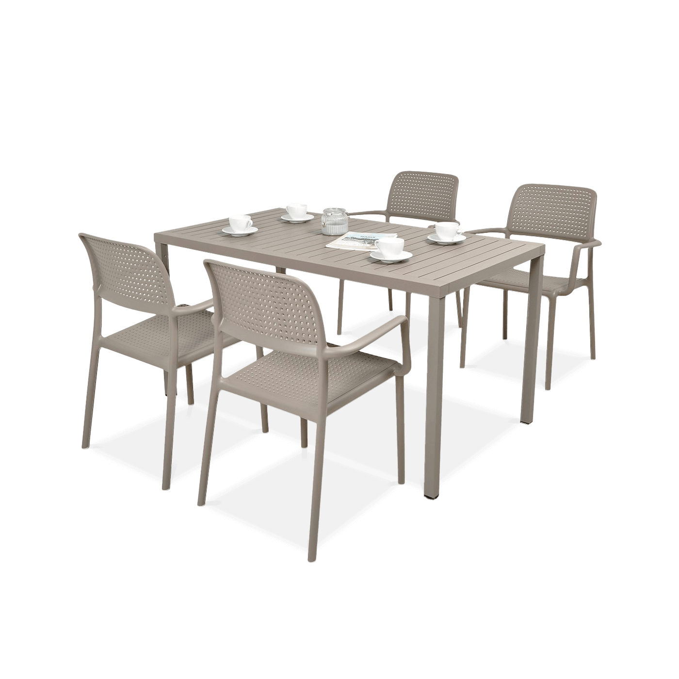 komplet ogrodowy brązowy z krzesłami i stolika