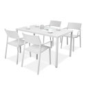 biały zestaw jadalniany z krzesłami i prostokątnym stołem