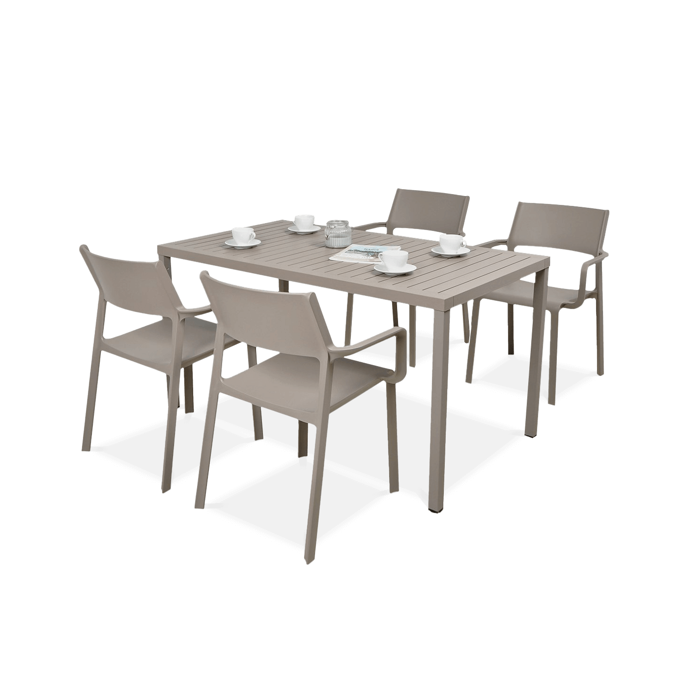 zestaw jadalniany na taras z krzesłami i stołem w kolorze brązowym