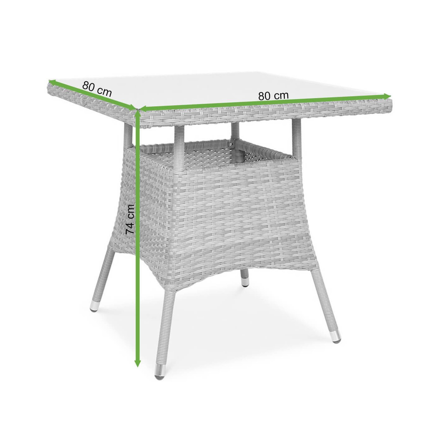 Rycina z wymiarami stolika ogrodowego LUGO Dolphin Grey