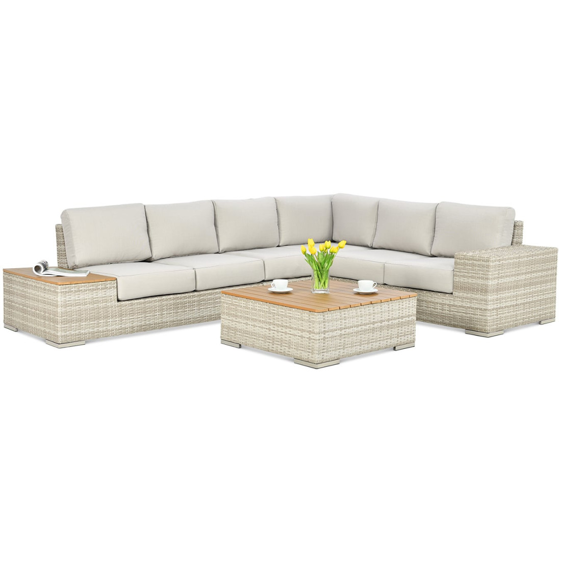 AVOCADO WOOD CORNER SOFA BEIGE