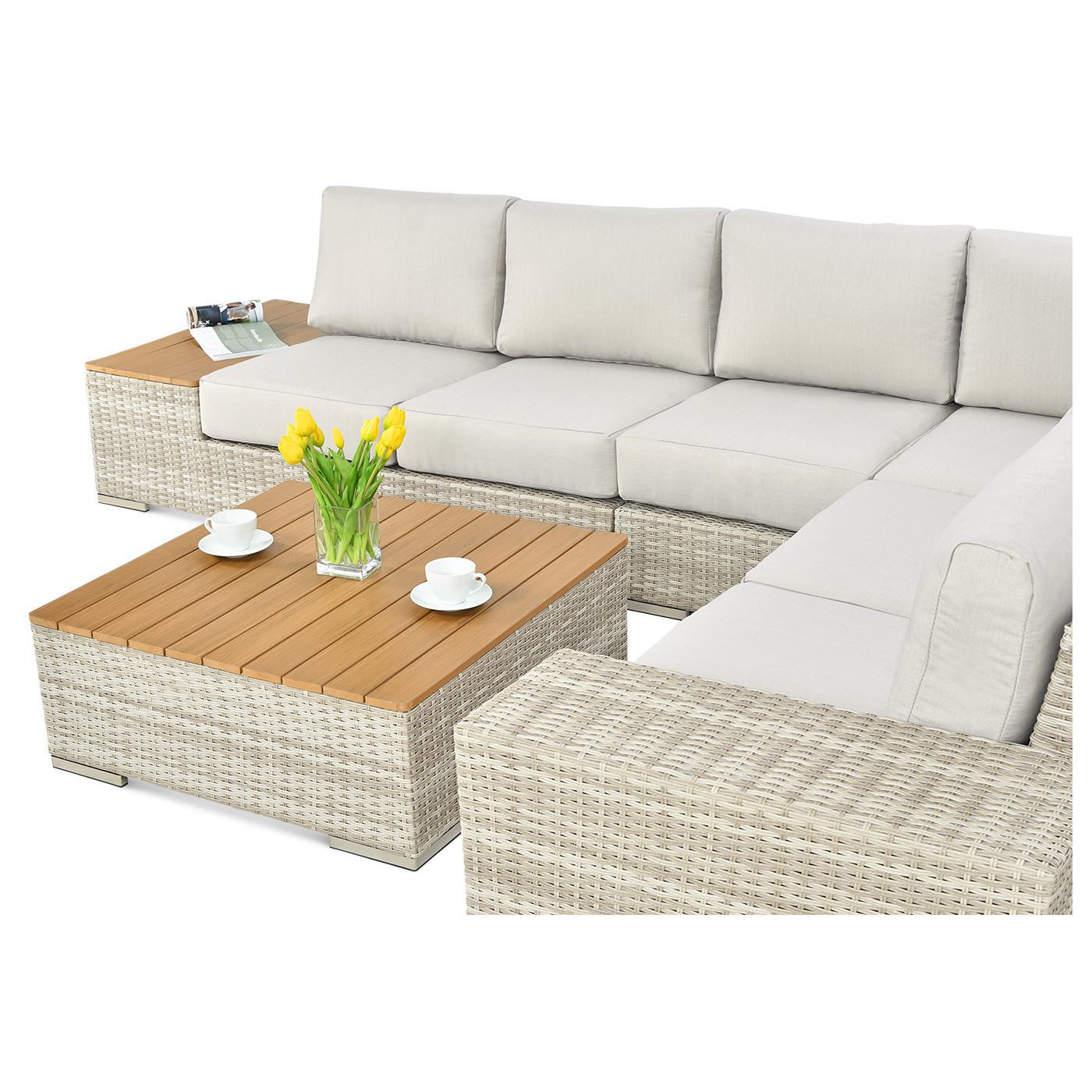 AVOCADO WOOD CORNER SOFA BEIGE