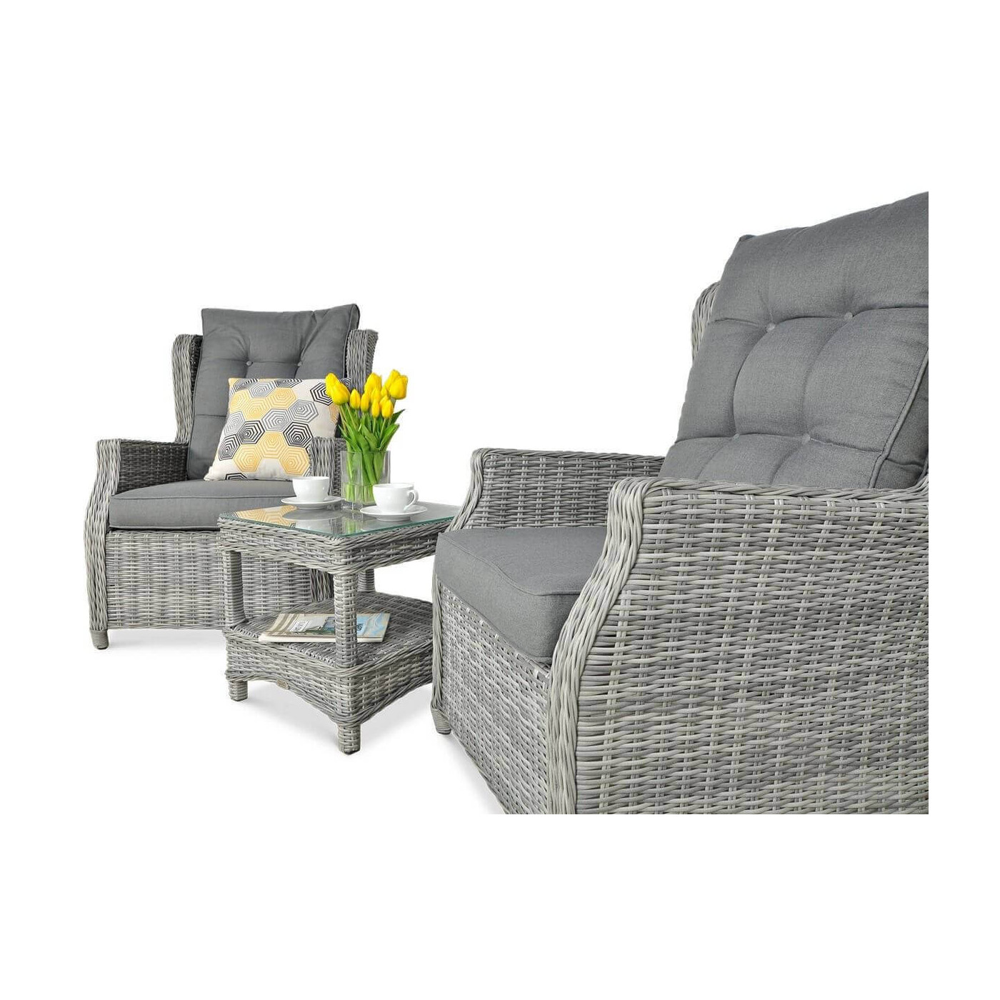 Solidny, technorattanowy zestaw mebli w szarym kolorze