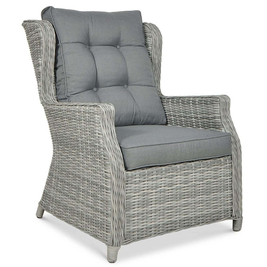 Fotel wykonany z technorattanu wchodzący w skład kompletu Trivento Duo Stone Grey