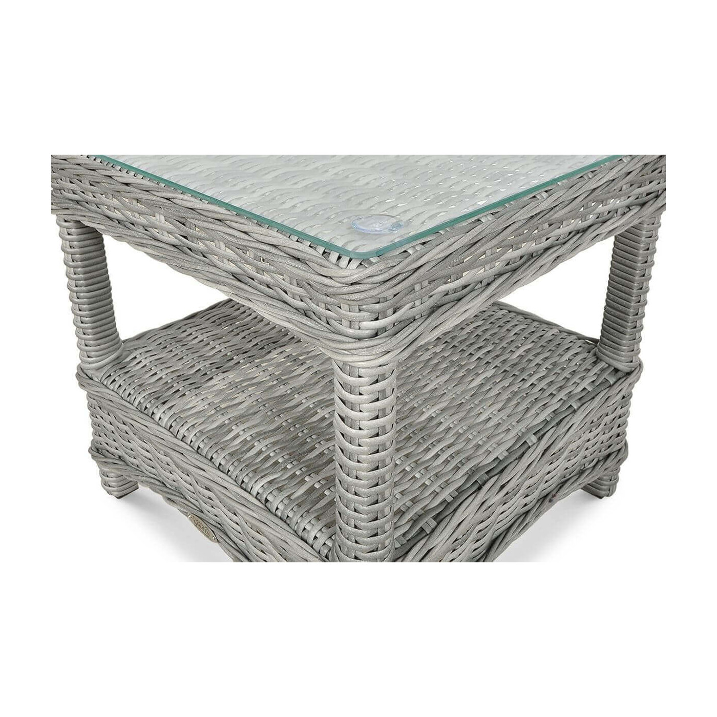 Widok z góry na stolik kawowy z grubym blatem ze szkła hartowanego