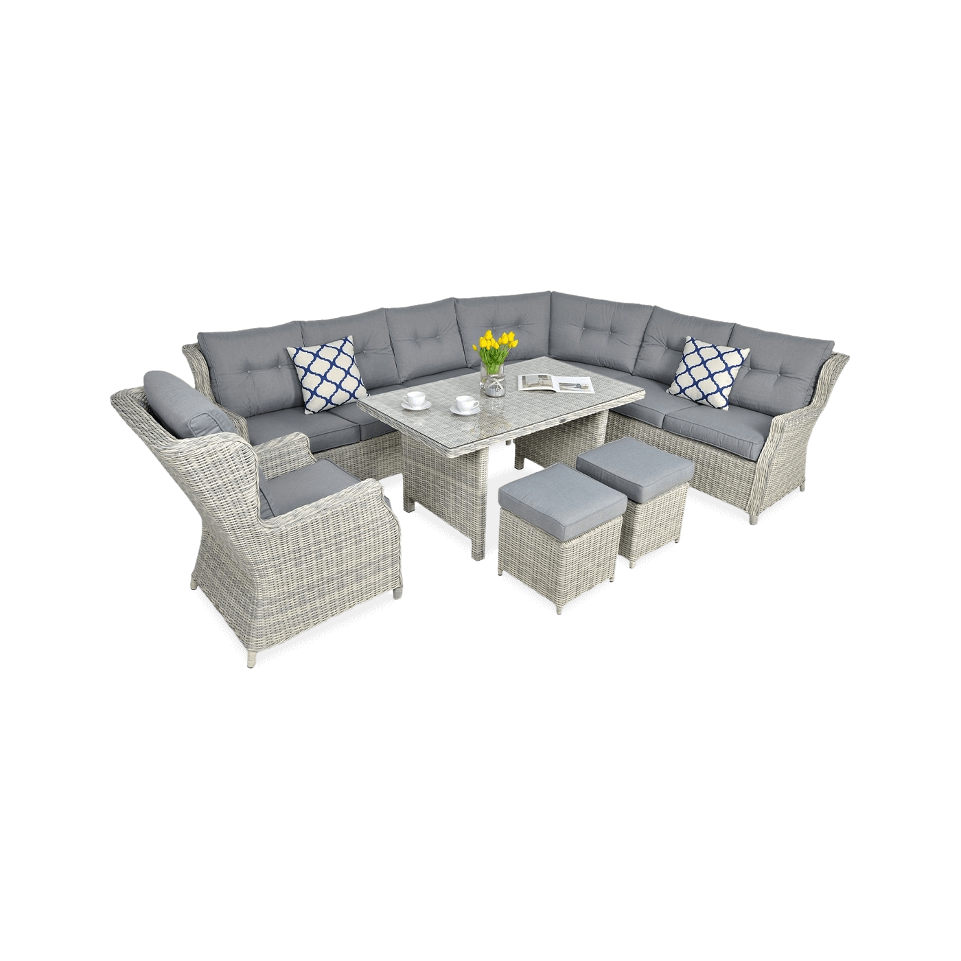 Naroznik ogrodowy z technorattanu Trivento Dining White Grey