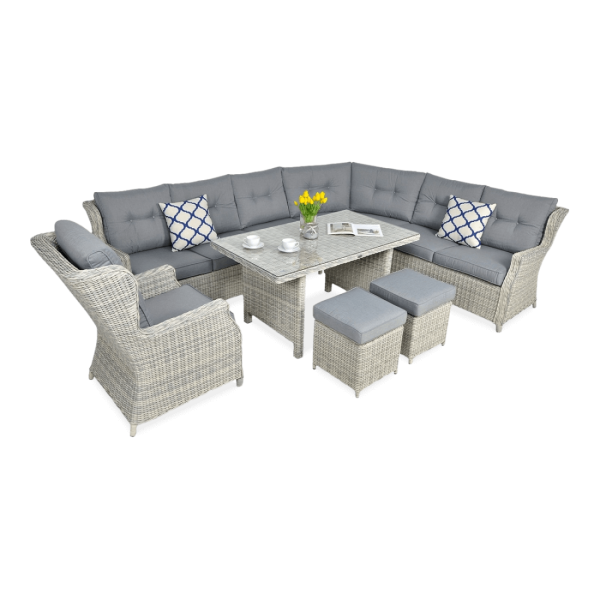 Naroznik ogrodowy z technorattanu Trivento Dining White Grey