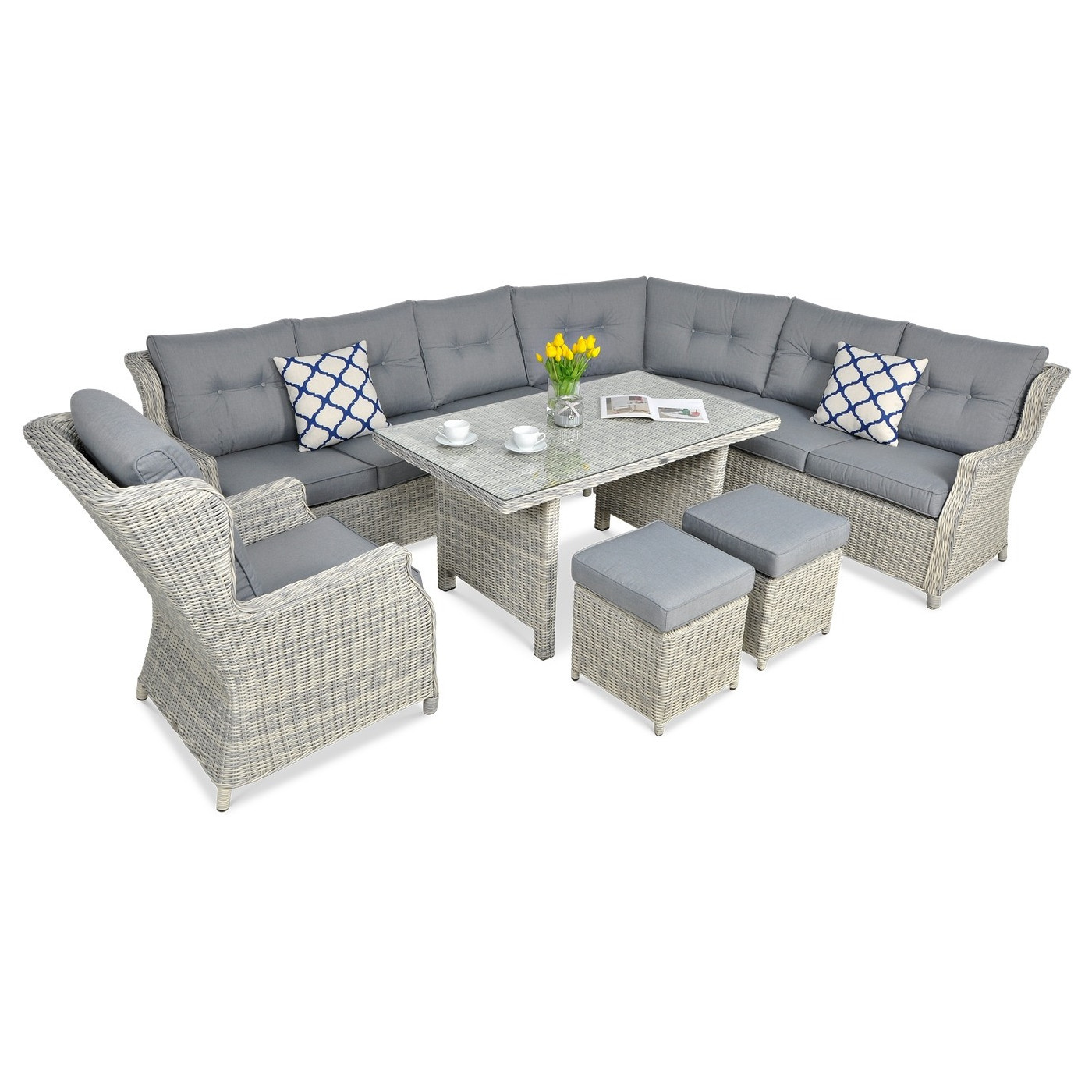 Naroznik ogrodowy z technorattanu Trivento Dining White Grey