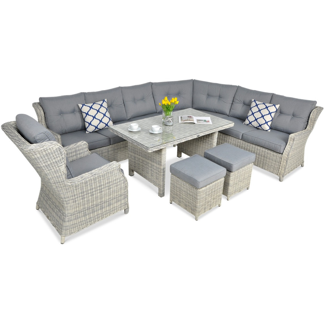 Naroznik ogrodowy z technorattanu Trivento Dining White Grey