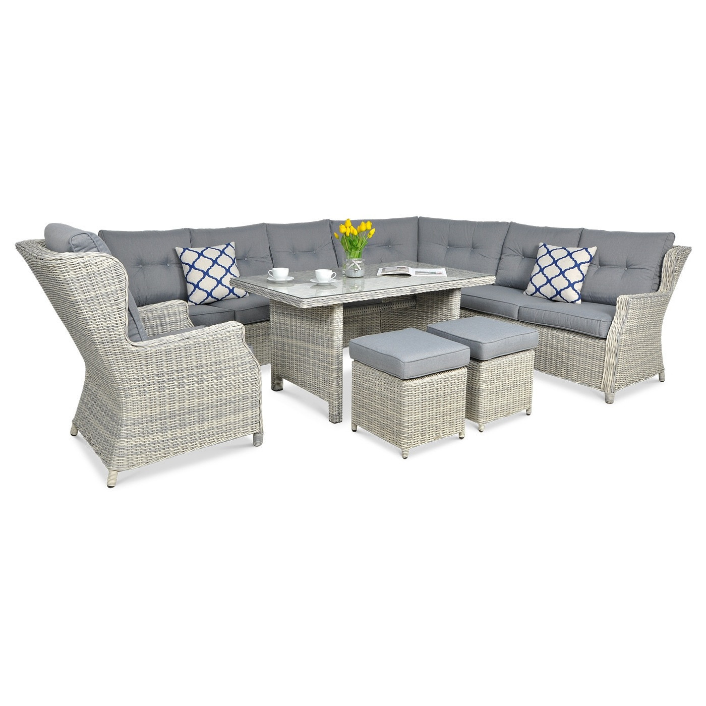 Naroznik ogrodowy z technorattanu Trivento Dining White Grey