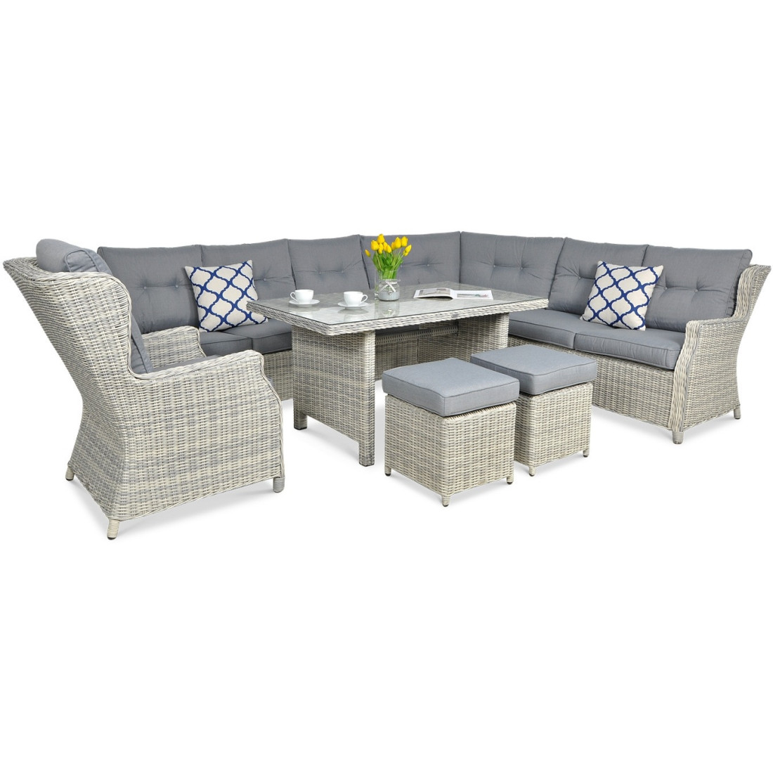 Naroznik ogrodowy z technorattanu Trivento Dining White Grey