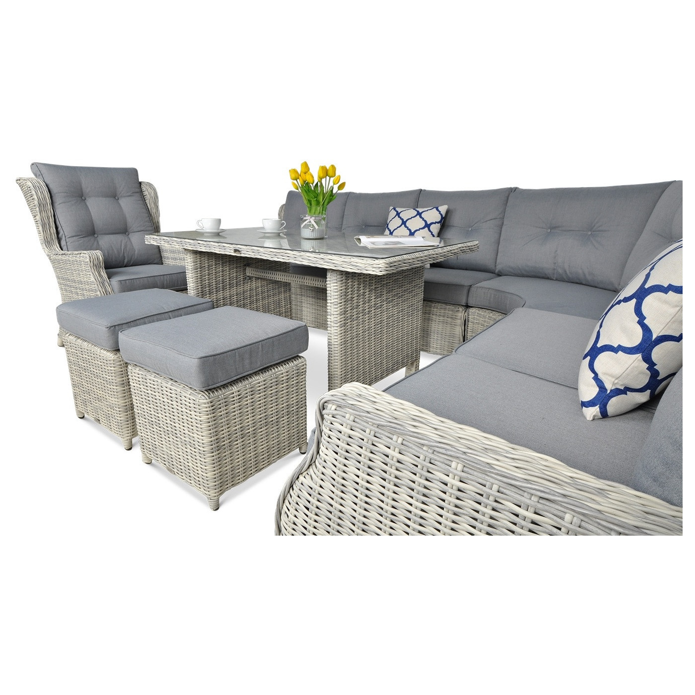 Naroznik ogrodowy z technorattanu Trivento Dining White Grey