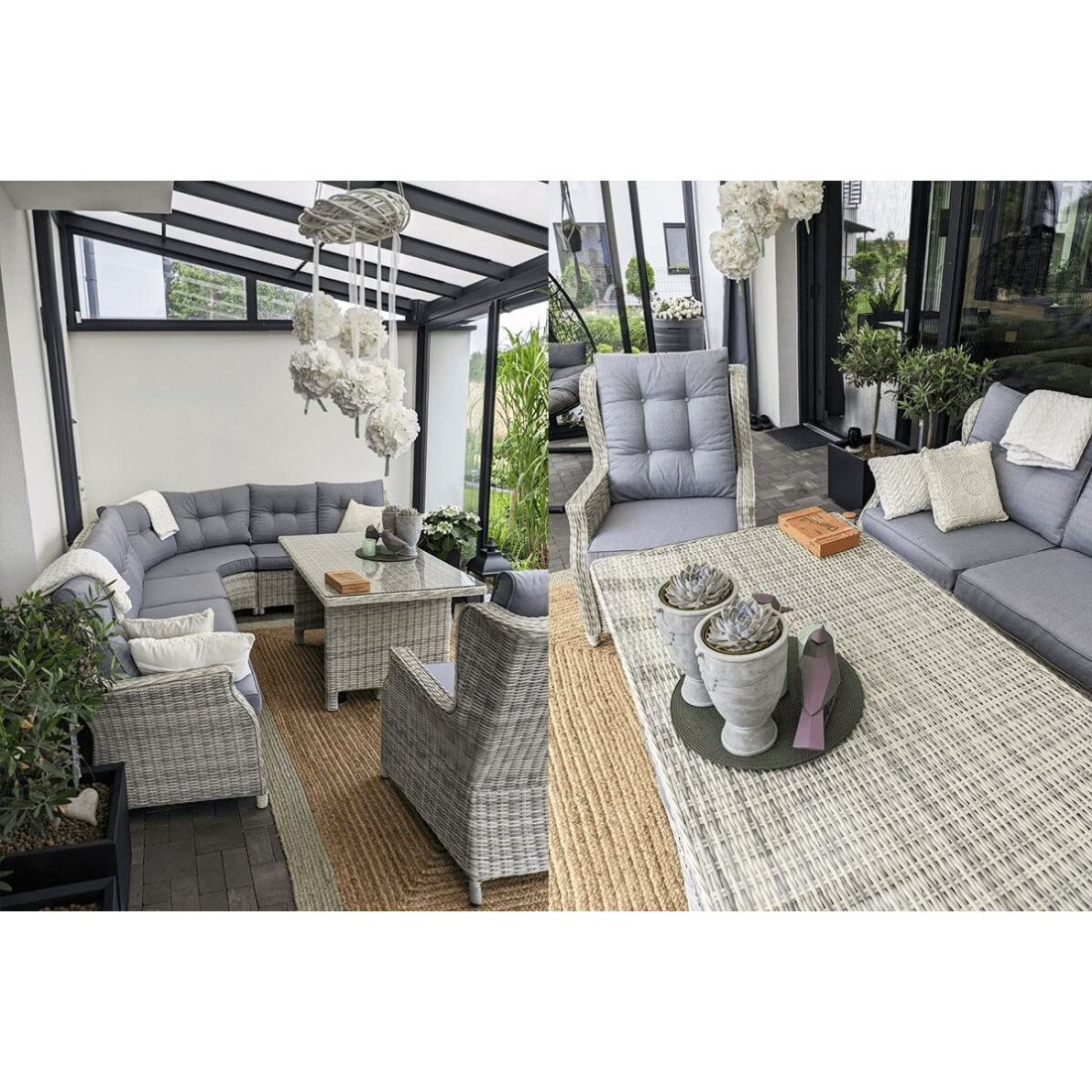 Naroznik ogrodowy z technorattanu Trivento Dining White Grey