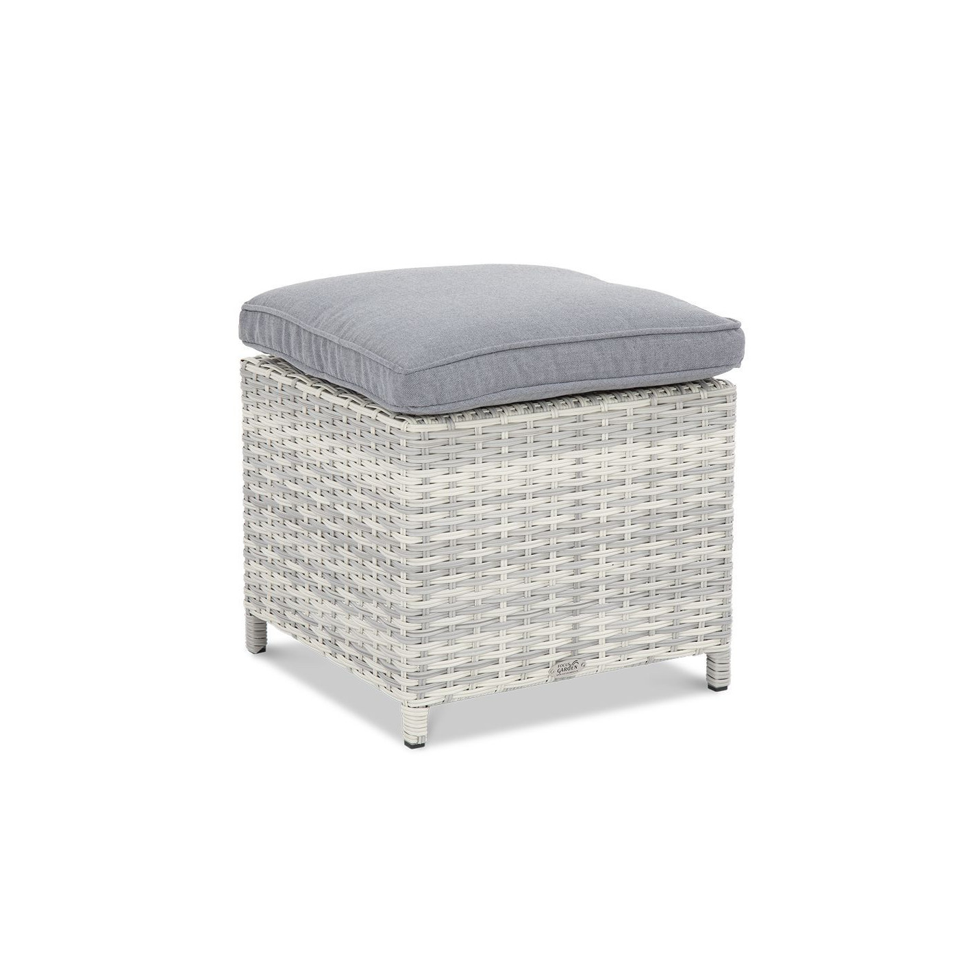 technorattanowa Pufa z szarą poduszką w kolorze białym