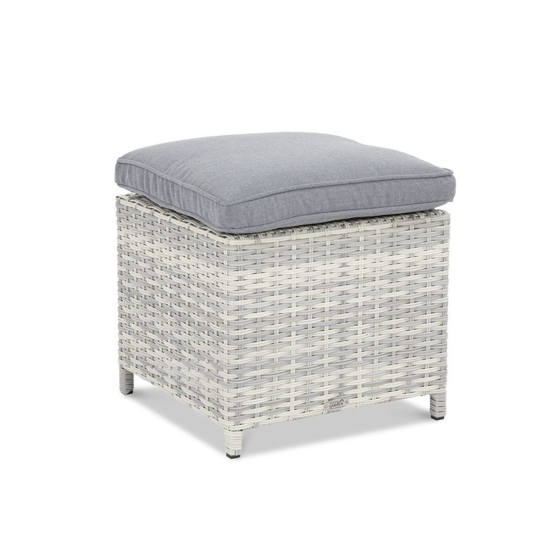 technorattanowa Pufa z szarą poduszką w kolorze białym