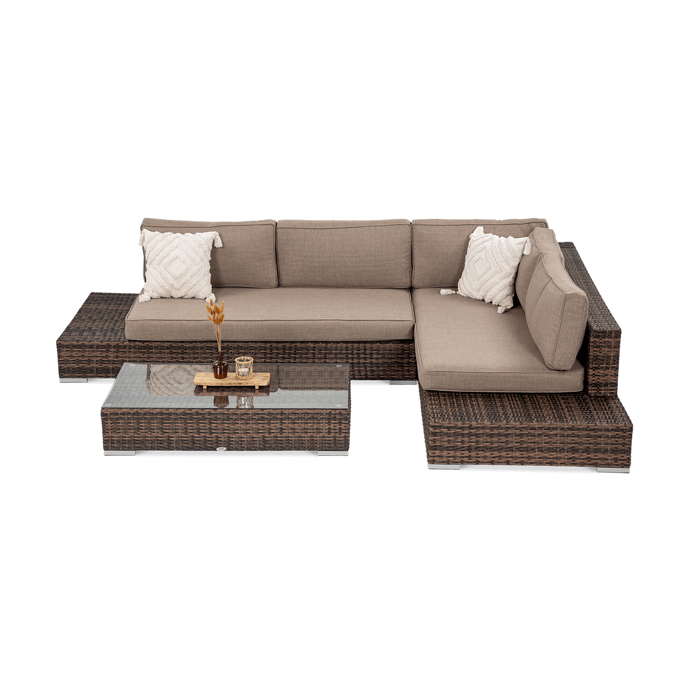 Narożnik składający się z dwóch modułów oraz stolik kawowy